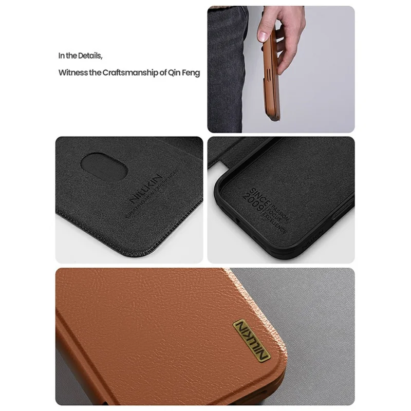 NILLKIN Qin Pro Serie für iPhone 17 Hülle mit Kartenfächern Leder Handyhülle - Braun
