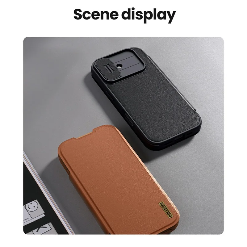 NILLKIN Qin Pro Serie für iPhone 17 Hülle mit Kartenfächern Leder Handyhülle - Braun