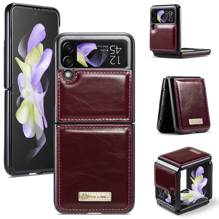 Série Caseme 003 Pour Samsung Galaxy Z Flip4 5G PU Coue-revêtement PC Pliage Téléphone Texture Couverture Protectrice Anti-dépassement - Vin Rouge