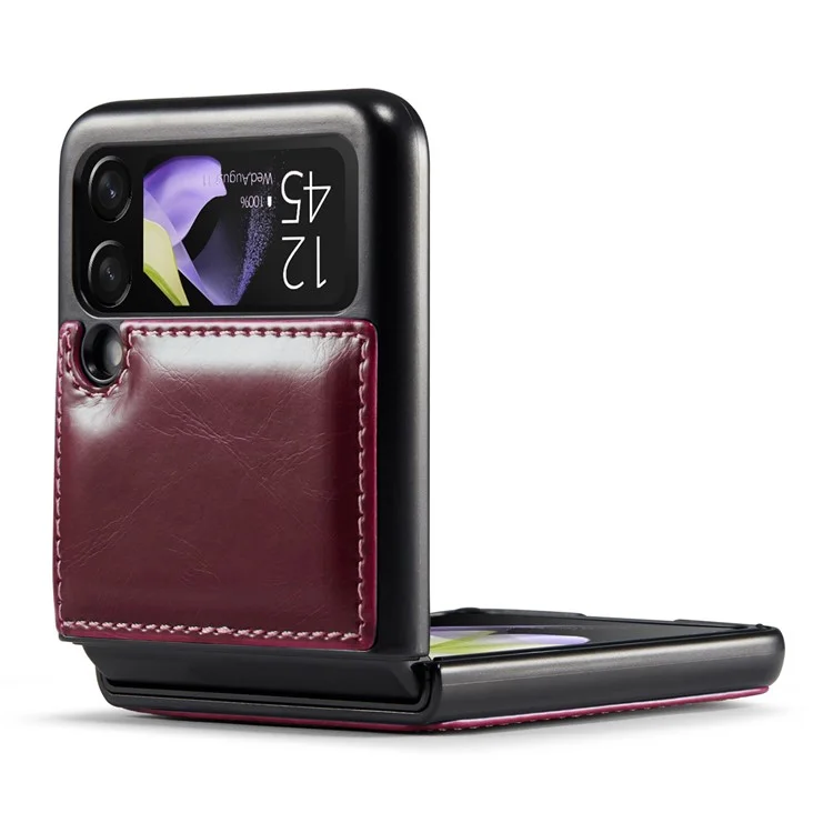 Série Caseme 003 Pour Samsung Galaxy Z Flip4 5G PU Coue-revêtement PC Pliage Téléphone Texture Couverture Protectrice Anti-dépassement - Vin Rouge