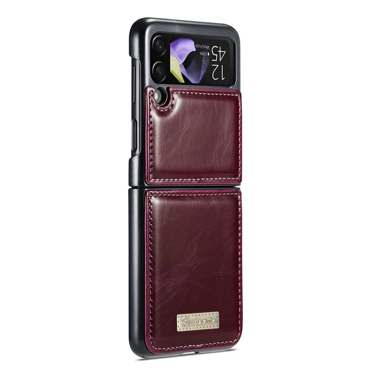Série Caseme 003 Pour Samsung Galaxy Z Flip4 5G PU Coue-revêtement PC Pliage Téléphone Texture Couverture Protectrice Anti-dépassement - Vin Rouge