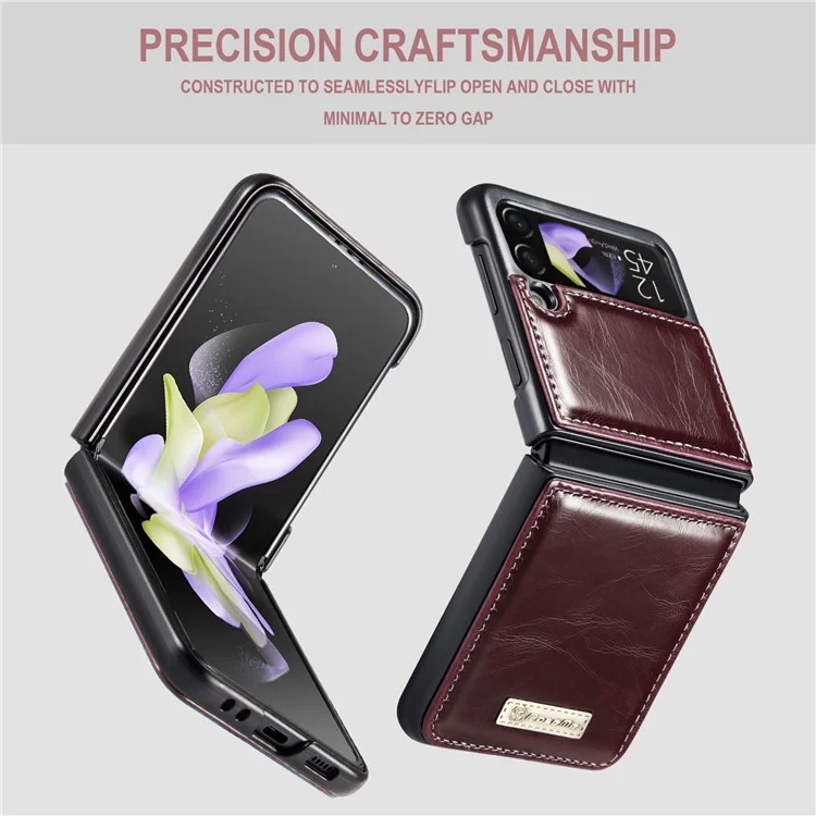 Série Caseme 003 Pour Samsung Galaxy Z Flip4 5G PU Coue-revêtement PC Pliage Téléphone Texture Couverture Protectrice Anti-dépassement - Vin Rouge