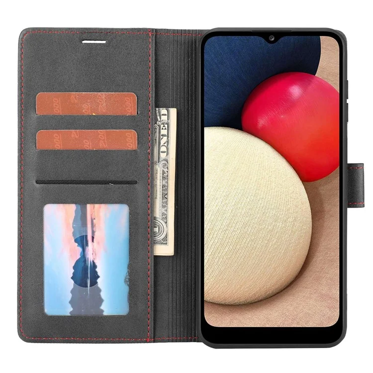 Pour Samsung Galaxy A14 5G Téléphone Anti-rayures Stand Stand Tocoping Color Line Decor Flip Leather Magnetic Closing Phone Base Base - le Noir