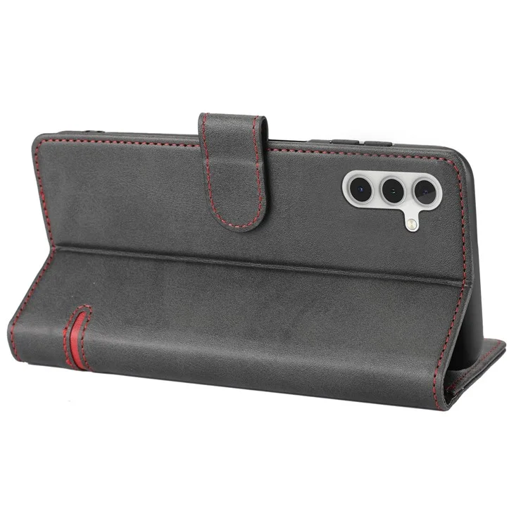 Pour Samsung Galaxy A14 5G Téléphone Anti-rayures Stand Stand Tocoping Color Line Decor Flip Leather Magnetic Closing Phone Base Base - le Noir