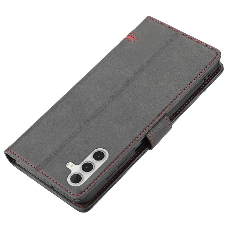 Pour Samsung Galaxy A14 5G Téléphone Anti-rayures Stand Stand Tocoping Color Line Decor Flip Leather Magnetic Closing Phone Base Base - le Noir