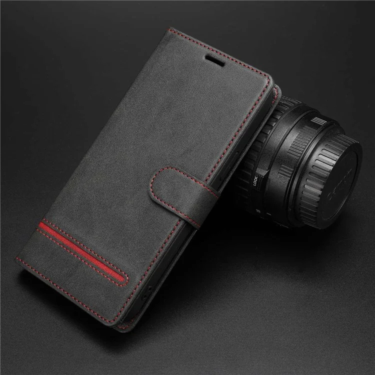 Pour Samsung Galaxy A14 5G Téléphone Anti-rayures Stand Stand Tocoping Color Line Decor Flip Leather Magnetic Closing Phone Base Base - le Noir