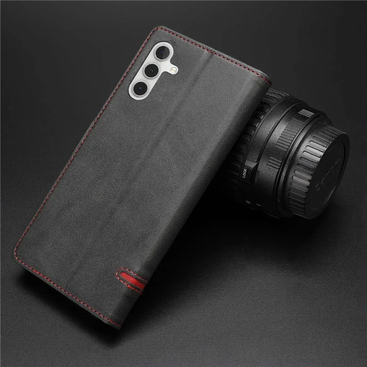 Pour Samsung Galaxy A14 5G Téléphone Anti-rayures Stand Stand Tocoping Color Line Decor Flip Leather Magnetic Closing Phone Base Base - le Noir