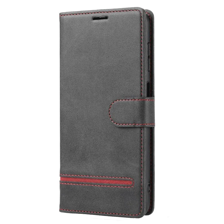 Pour Samsung Galaxy A14 5G Téléphone Anti-rayures Stand Stand Tocoping Color Line Decor Flip Leather Magnetic Closing Phone Base Base - le Noir
