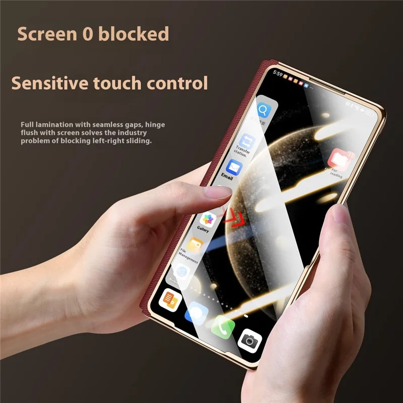 SULADA For Huawei Mate X5 Magnetic Case Genuine Cow Leather Phone Cover with Tempered Glass Screen Protector - Black
