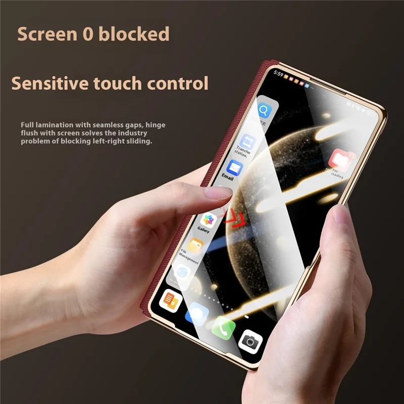 SULADA For Huawei Mate X6 Magnetic Case Genuine Cow Leather Phone Cover with Tempered Glass Screen Protector - Black