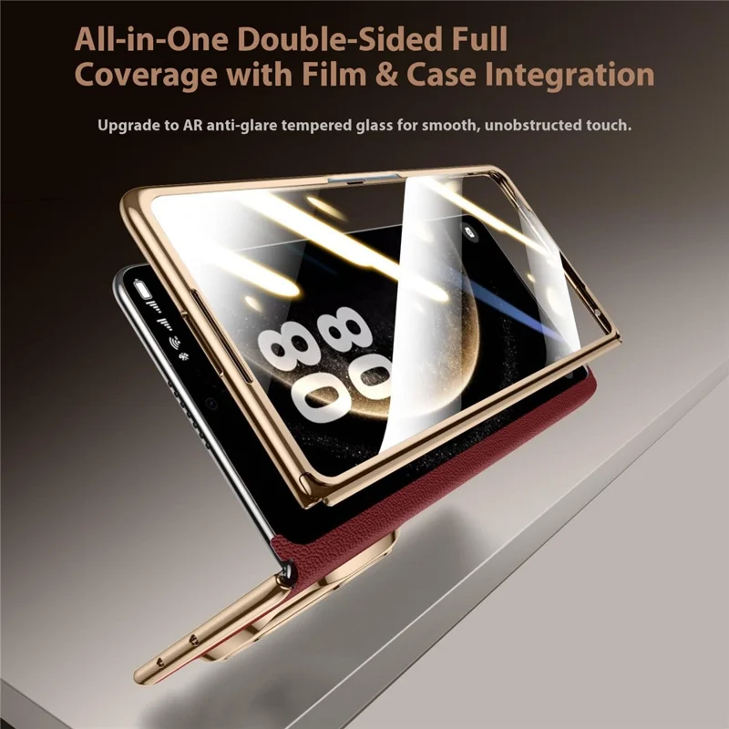 SULADA For Huawei Mate X6 Magnetic Case Genuine Cow Leather Phone Cover with Tempered Glass Screen Protector - Black