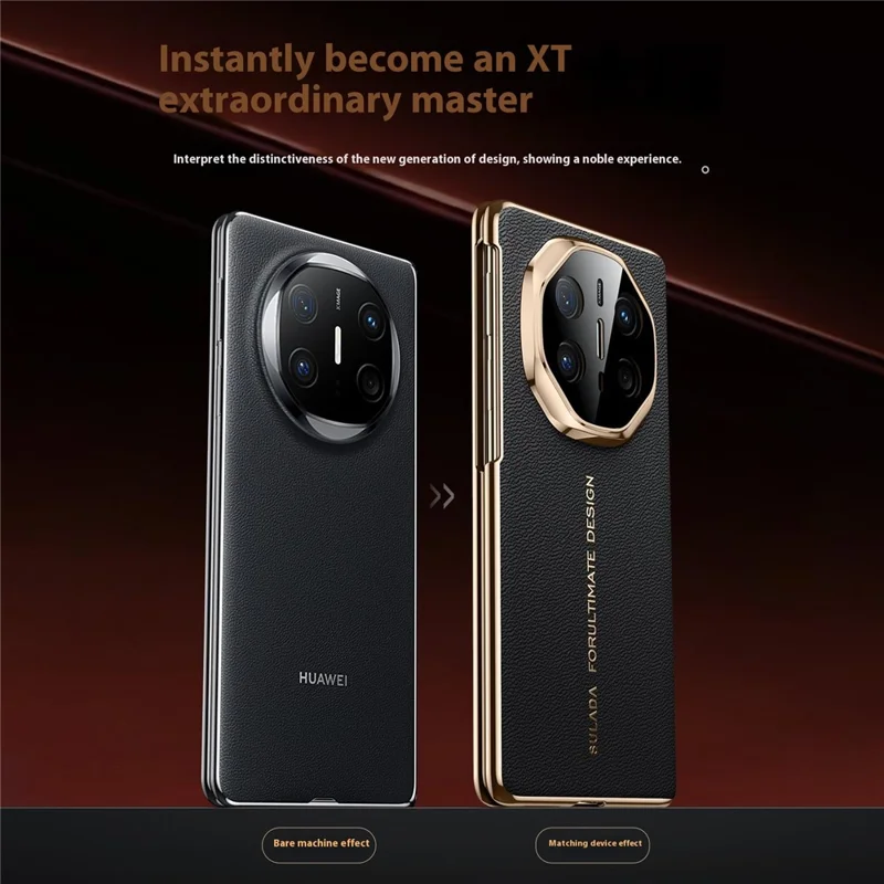 SULADA For Huawei Mate X6 Magnetic Case Genuine Cow Leather Phone Cover with Tempered Glass Screen Protector - Black