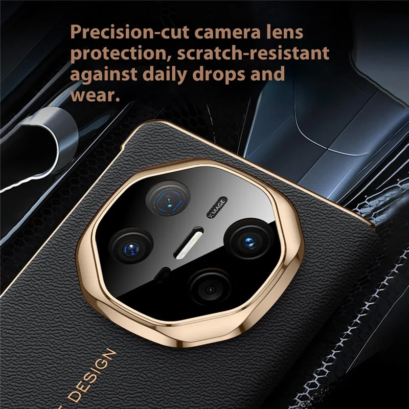 SULADA For Huawei Mate X6 Magnetic Case Genuine Cow Leather Phone Cover with Tempered Glass Screen Protector - Black