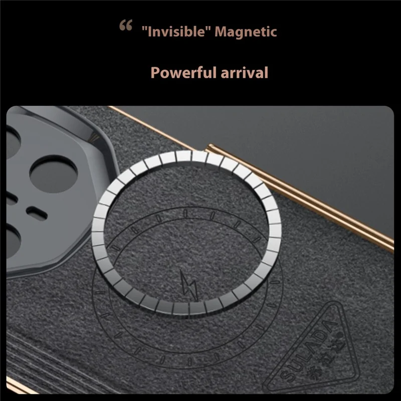 SULADA For Huawei Mate X6 Magnetic Case Genuine Cow Leather Phone Cover with Tempered Glass Screen Protector - Black