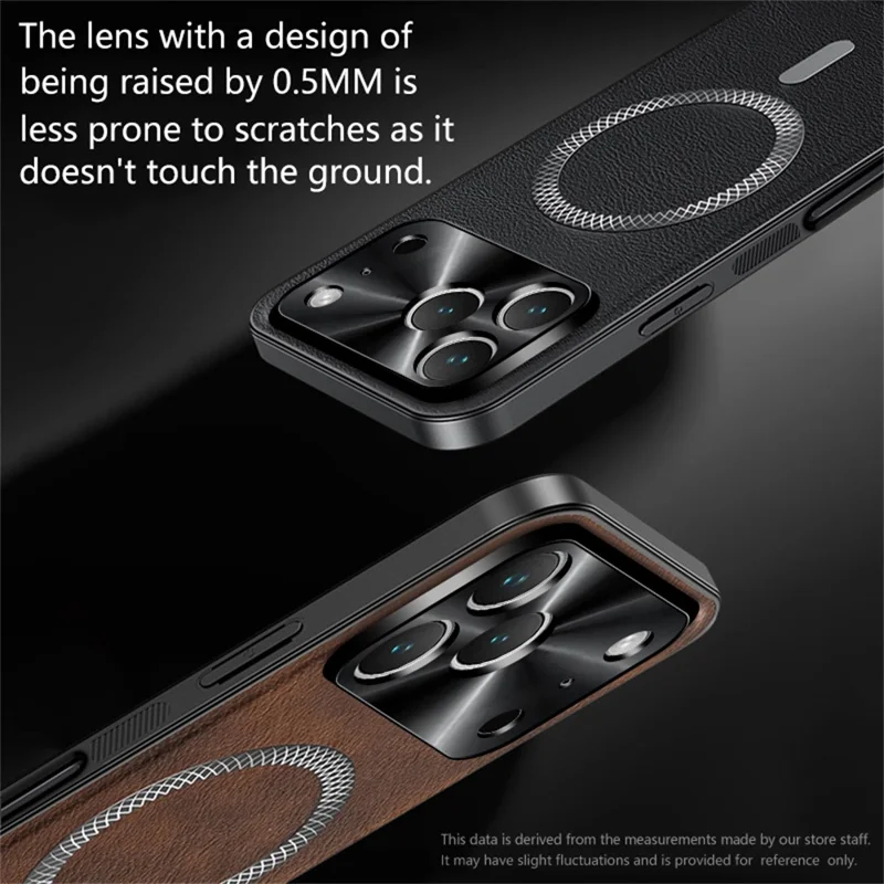 For iPhone 17 Pro Max Case Compatible with MagSafe PU TPU PC Phone Back Cover with Metal Lens Frame - Black