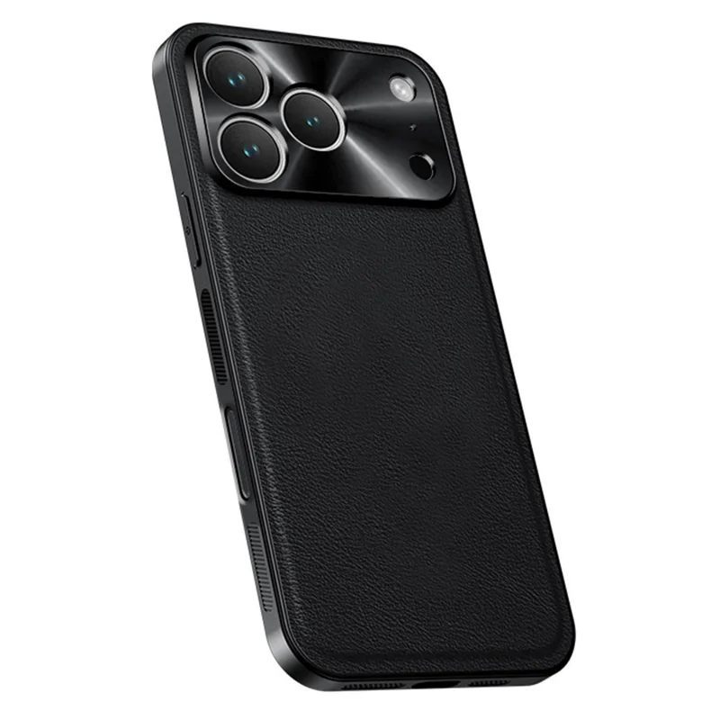 For iPhone 17 Pro Max Case PU + TPU + PC Phone Back Cover with Metal Lens Frame - Black