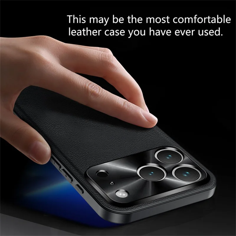 For iPhone 17 Pro Max Case PU + TPU + PC Phone Back Cover with Metal Lens Frame - Black