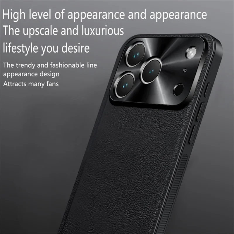 For iPhone 17 Pro Max Case PU + TPU + PC Phone Back Cover with Metal Lens Frame - Black