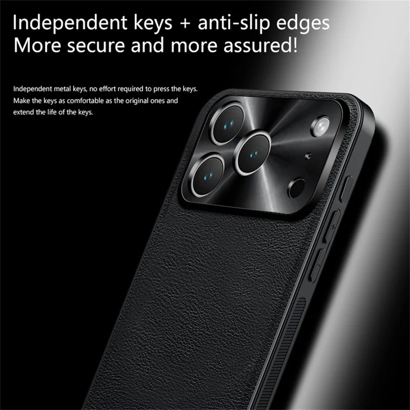 For iPhone 17 Pro Max Case PU + TPU + PC Phone Back Cover with Metal Lens Frame - Black