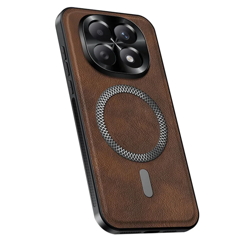 For Xiaomi Redmi Note 15 5G (Global) Magnetic Case PU TPU PC Phone Back Cover with Metal Lens Frame - Brown