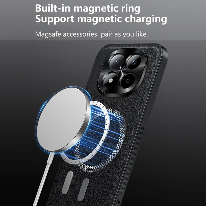 For Xiaomi Redmi Note 15 5G (Global) Magnetic Case PU TPU PC Phone Back Cover with Metal Lens Frame - Brown