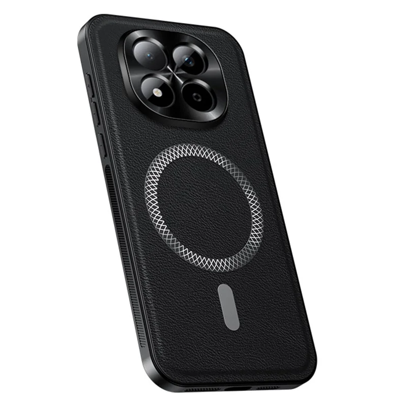 For Xiaomi Redmi Note 15 Pro 5G (Global) Magnetic Case PU TPU PC Phone Back Cover with Metal Lens Frame - Black