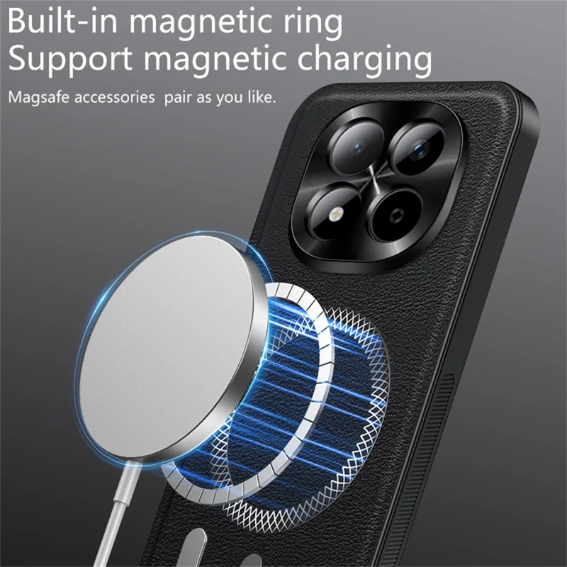 For Xiaomi Redmi Note 15 Pro 5G (Global) Magnetic Case PU TPU PC Phone Back Cover with Metal Lens Frame - Black