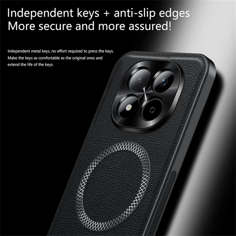 For Xiaomi Redmi Note 15 Pro 5G (Global) Magnetic Case PU TPU PC Phone Back Cover with Metal Lens Frame - Black