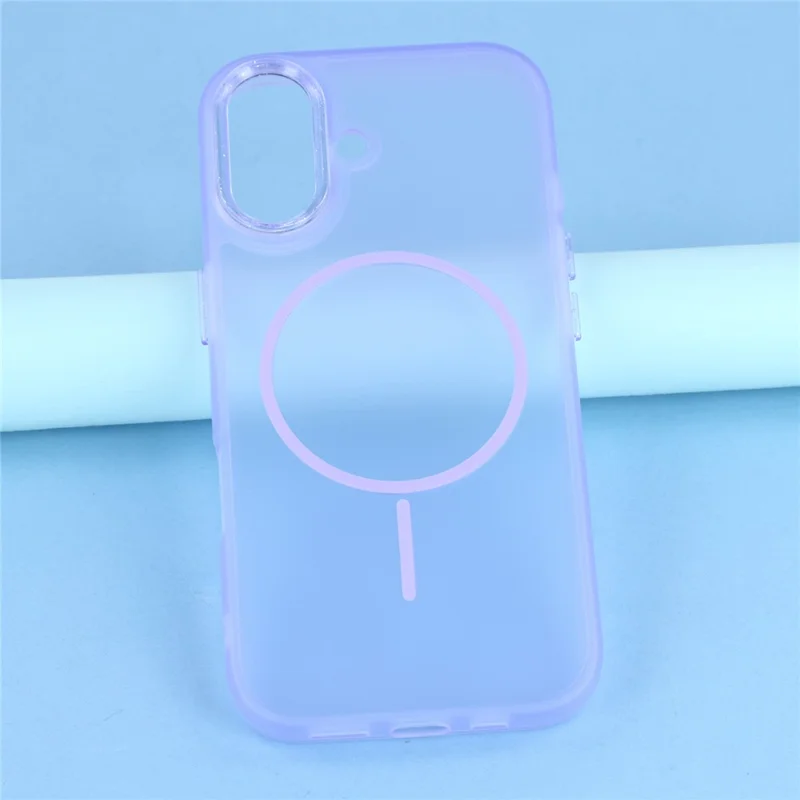 For iPhone 17 Phone Case Compatible with MagSafe TPU + PC Matte Back Cover with Glitter Lens Frame - Transparent Purple