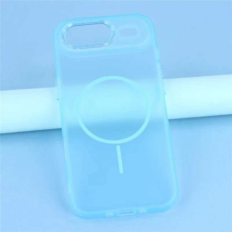For iPhone Air Phone Case Compatible with MagSafe TPU + PC Matte Back Cover with Glitter Lens Frame - Transparent Blue