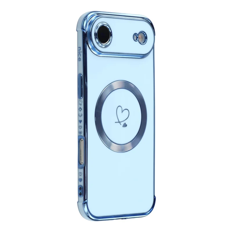 For iPhone Air Case Compatible with MagSafe Electroplated TPU Phone Cover Hollow Love Hearts - Blue