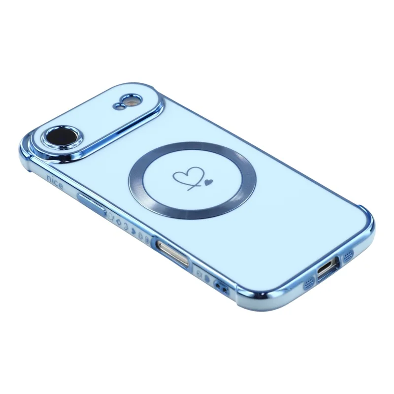 For iPhone Air Case Compatible with MagSafe Electroplated TPU Phone Cover Hollow Love Hearts - Blue