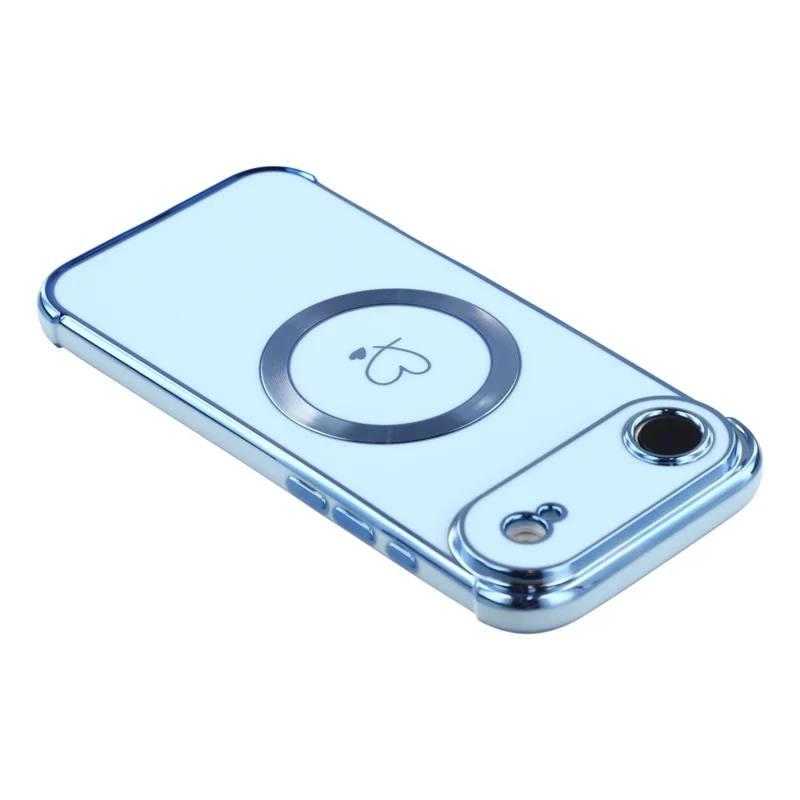 For iPhone Air Case Compatible with MagSafe Electroplated TPU Phone Cover Hollow Love Hearts - Blue