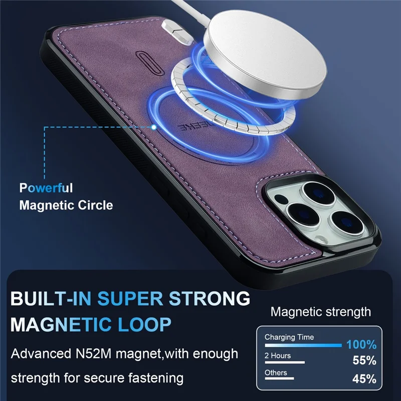 Funda para iPhone 16 Pro LC.IMEEKE L6 de cuero PU con revestimiento de PC TPU compatible con MagSafe - Púrpura