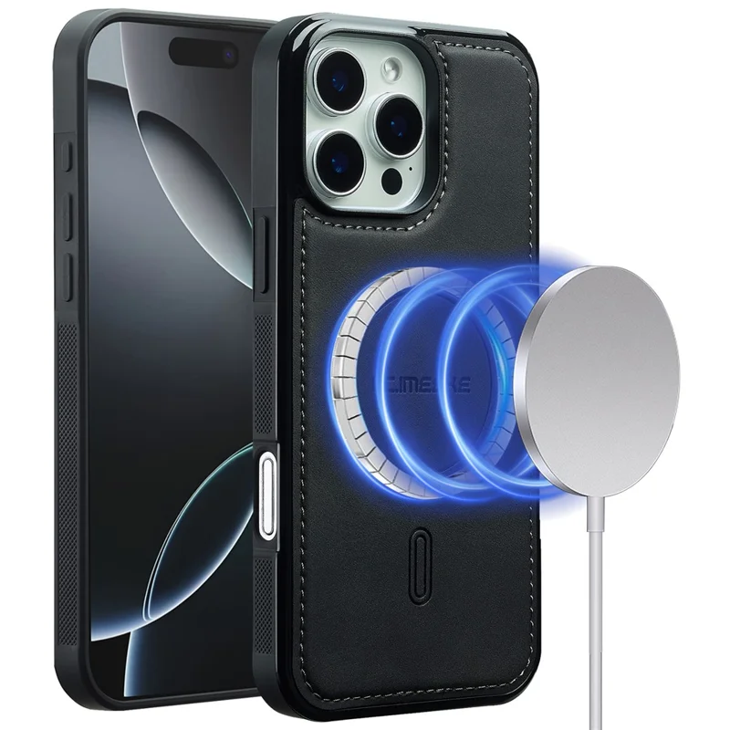 LC.IMEEKE L6 For iPhone 16 Pro Max Case PU Leather Coated PC TPU Phone Cover Compatible with MagSafe - Black