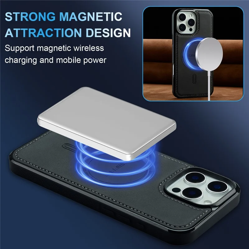 LC.IMEEKE L6 For iPhone 16 Pro Max Case PU Leather Coated PC TPU Phone Cover Compatible with MagSafe - Black