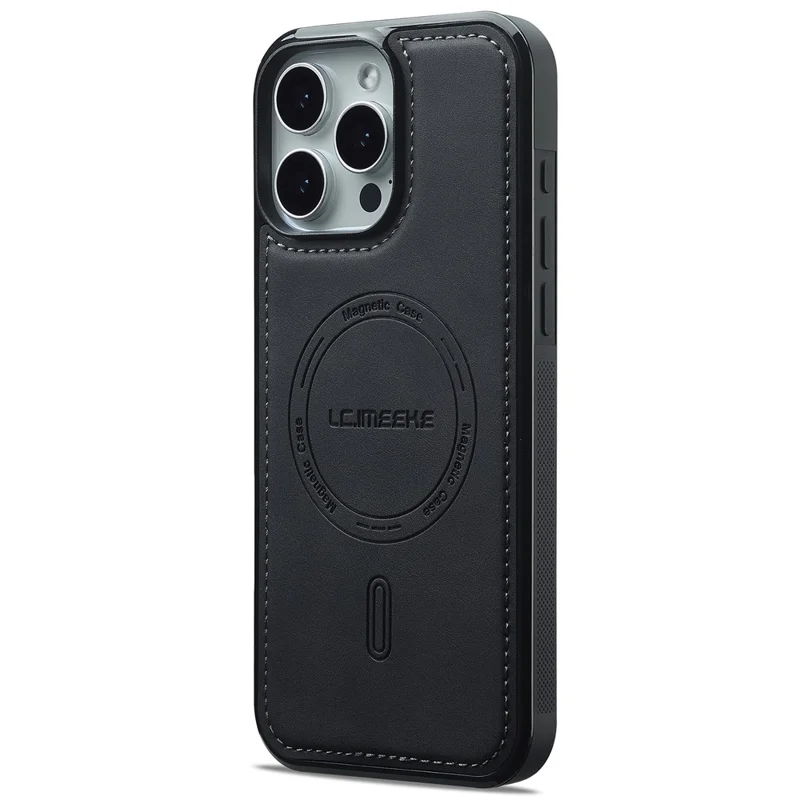 LC.IMEEKE L6 For iPhone 16 Pro Max Case PU Leather Coated PC TPU Phone Cover Compatible with MagSafe - Black