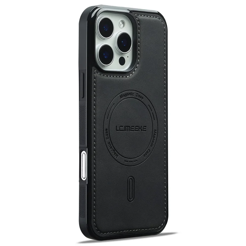 LC.IMEEKE L6 For iPhone 16 Pro Max Case PU Leather Coated PC TPU Phone Cover Compatible with MagSafe - Black