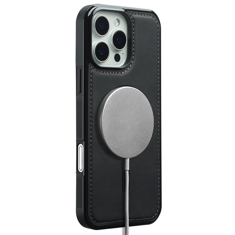 LC.IMEEKE L6 For iPhone 16 Pro Max Case PU Leather Coated PC TPU Phone Cover Compatible with MagSafe - Black