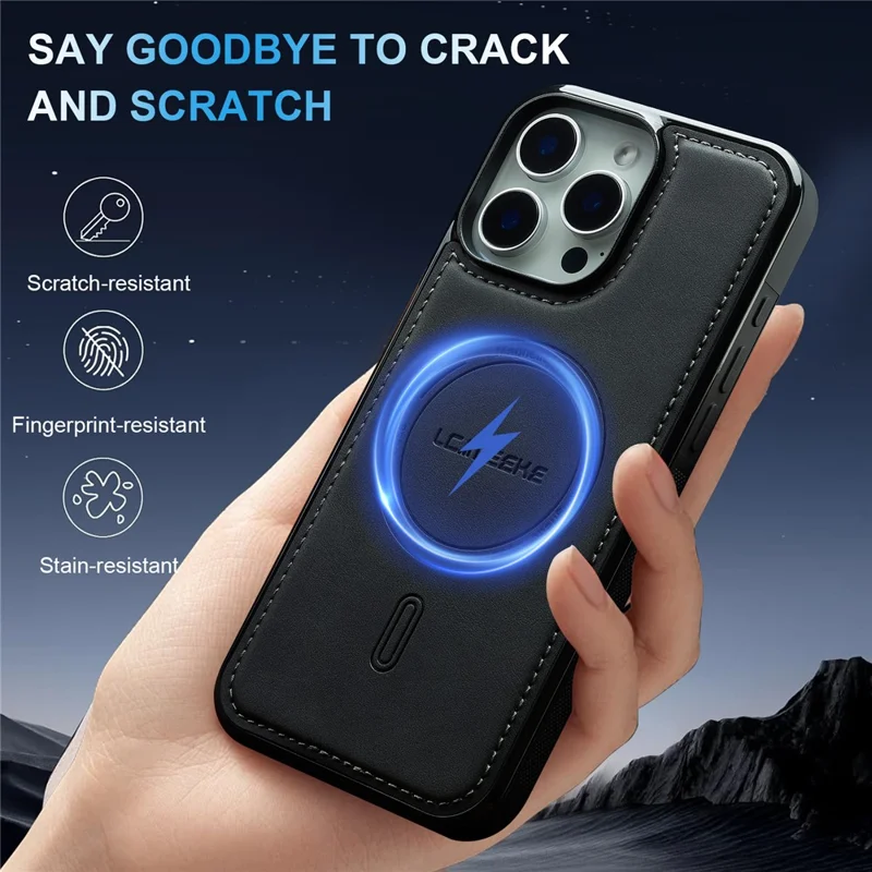 LC.IMEEKE L6 For iPhone 16 Pro Max Case PU Leather Coated PC TPU Phone Cover Compatible with MagSafe - Black