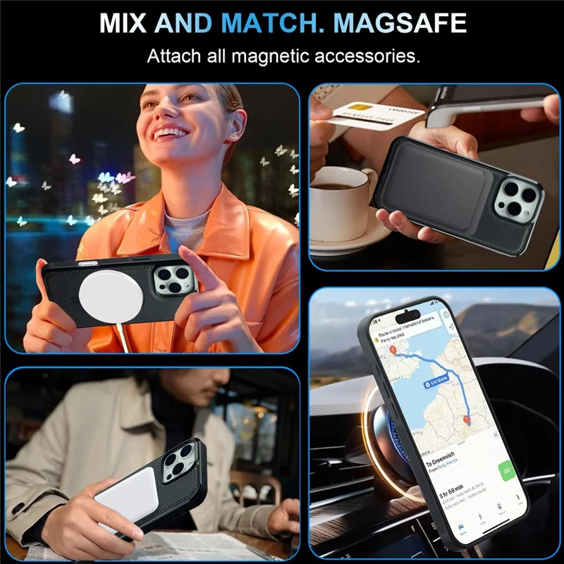 LC.IMEEKE L6 For iPhone 16 Pro Max Case PU Leather Coated PC TPU Phone Cover Compatible with MagSafe - Black