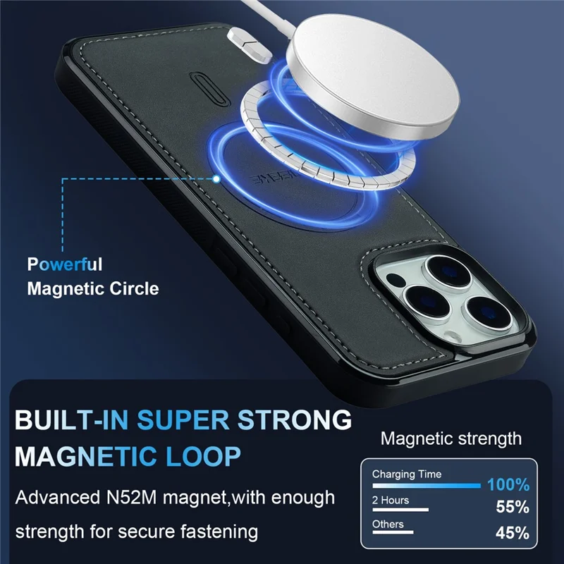 LC.IMEEKE L6 For iPhone 16 Pro Max Case PU Leather Coated PC TPU Phone Cover Compatible with MagSafe - Black