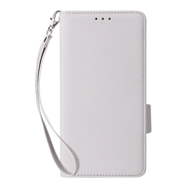 Кожаный чехол для Xiaomi Redmi 15C 4G (ЕС) (173 мм) / 15C 5G (ЕС) (173 мм) / Poco C85 4G (173 мм) Кошелек с текстурой личи с ремешком на запястье - белый