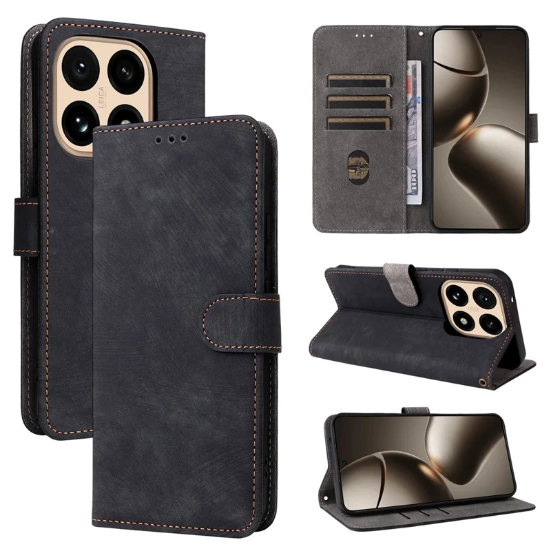 For Xiaomi 15T Case Wallet RFID Blocking PU Leather Phone Cover Stand with Strap - Black