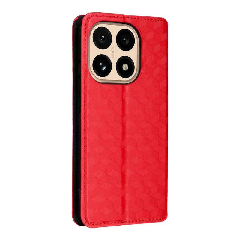 For Xiaomi 15T Case Wallet Rhombus Imprinted Leather Phone Cover - Red