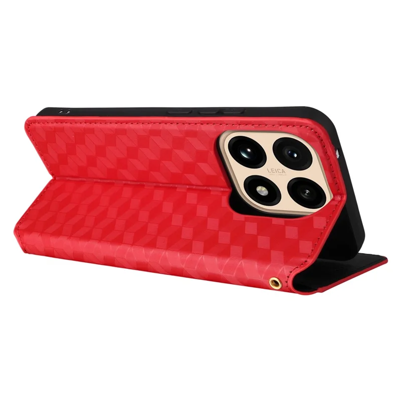 For Xiaomi 15T Case Wallet Rhombus Imprinted Leather Phone Cover - Red
