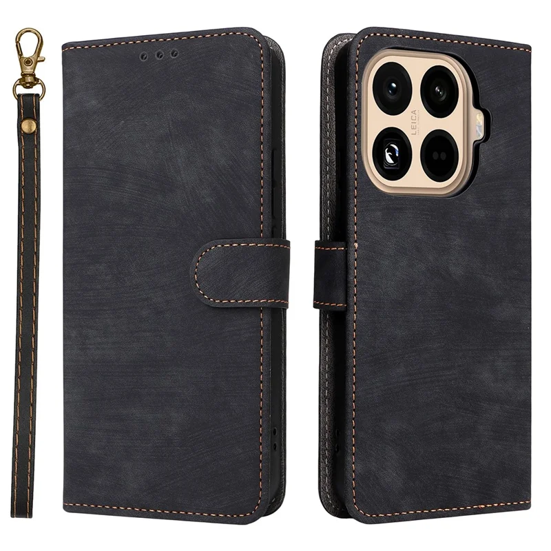 Til Xiaomi 15T Pro Case Wallet RFID-blokerende PU-læder telefonbeskytning med stativ og stropløsning - Sort