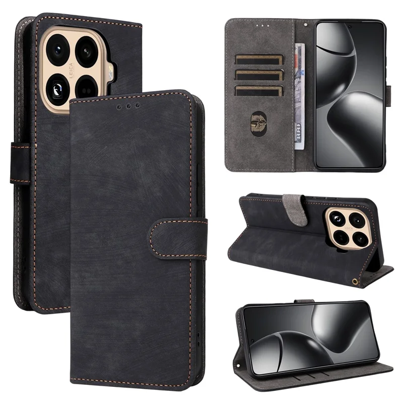 Til Xiaomi 15T Pro Case Wallet RFID-blokerende PU-læder telefonbeskytning med stativ og stropløsning - Sort