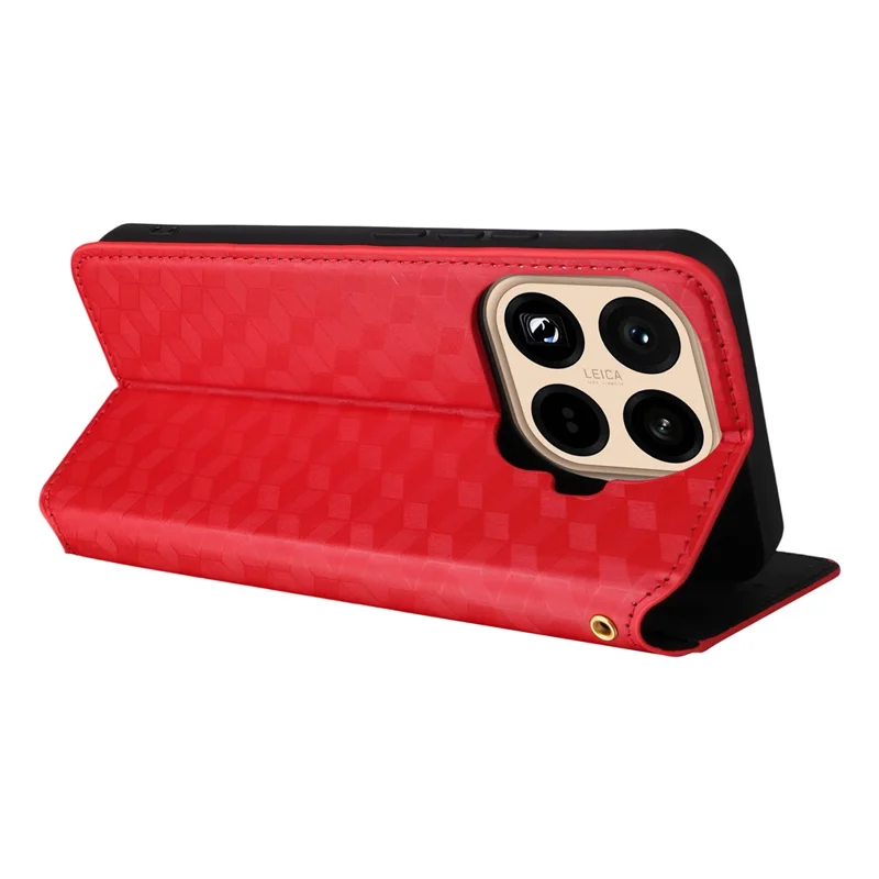 For Xiaomi 15T Pro Case Wallet Rhombus Imprinted Leather Phone Cover - Red