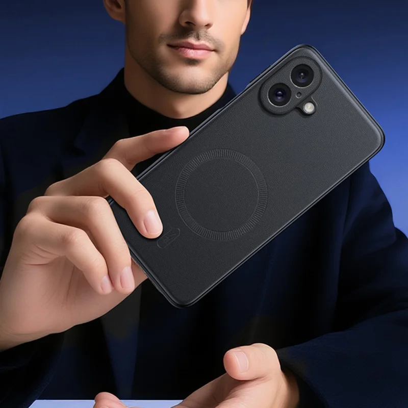 For iPhone 17 Case Compatible with MagSafe Leather Coated TPU + PC Phone Cover - Black